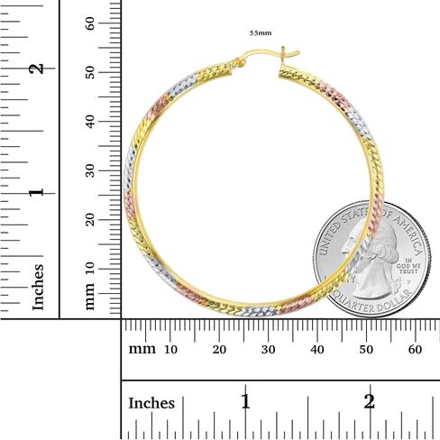 14k Gold Polished Diamond Cut Hoop Earrings for Women | 3mm Thick | Italian Gold Hoops | Diamond Cut Hoop Earrings | Secure Click-Top | Shiny Polished Earrings, 20mm-65mm in Saudi Arabia