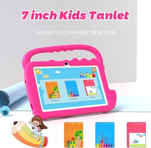 تابلت YQSAVIOR للأطفال مقاس 7 بوصة، تابلت Android 12 للأطفال، ذاكرة وصول عشوائي 4 جيجابايت وذاكرة قراءة فقط 32 جيجابايت، تابلت للأطفال الصغار، بلوتوث، شاشة IPS، مراقبة أبوية، حافظة كاميرا مزدوجة مضادة للصدمات للتعليم والألعاب in Kuwait