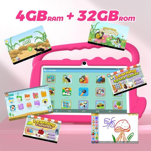 تابلت YQSAVIOR للأطفال مقاس 7 بوصة، تابلت Android 12 للأطفال، ذاكرة وصول عشوائي 4 جيجابايت وذاكرة قراءة فقط 32 جيجابايت، تابلت للأطفال الصغار، بلوتوث، شاشة IPS، مراقبة أبوية، حافظة كاميرا مزدوجة مضادة للصدمات للتعليم والألعاب in Kuwait