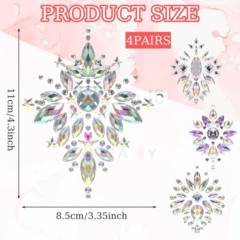 4 Pairs Rhinestone Pasties, Crystal Nipple Tassels Women, Nipple Covers Sexy Jewelry Non Piercing for Body(Rhinestone Style) Silver in Saudi Arabia