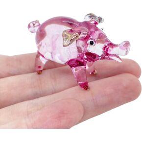 Tiny 1⅝" Long Pink Gold Standing Pig Figurine - Miniature Hand Blown Painted Glass Pigs Piglet Swine Hog Farm Animals Small Crystal Decorative Collectible Figurines Décor Gifts in Saudi Arabia