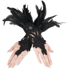 Women's Feather Lace Long Gloves for Halloween Costume Gloves Wrist Cuffs Sleeve Pack of 2 in Kuwait