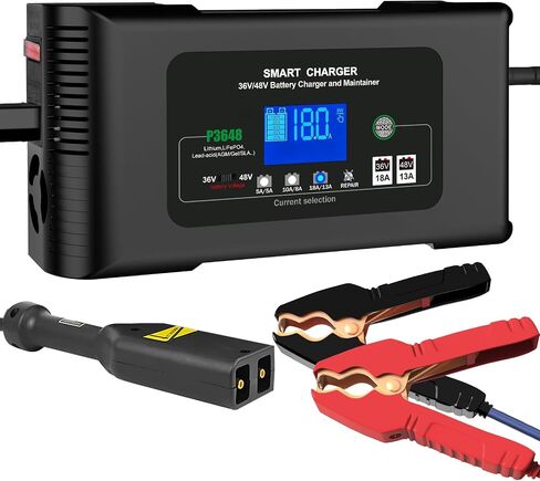 Battery Charger, 48V-13Amp and 36V-18Amp Golf Cart Charger, Smart Car Battery Charger with LCD Display, Lithium,Lifepo4 Lead-Acid AGM/Gel/SLA Trickle Charger for EZGO RXV & TXT,3-Pin (Triangle) in Kuwait