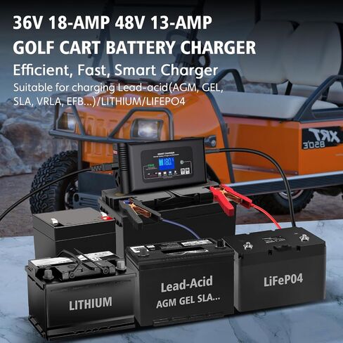 Battery Charger, 48V-13Amp and 36V-18Amp Golf Cart Charger, Smart Car Battery Charger with LCD Display, Lithium,Lifepo4 Lead-Acid AGM/Gel/SLA Trickle Charger for EZGO RXV & TXT,3-Pin (Triangle) in Kuwait