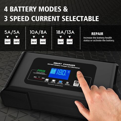 Battery Charger, 48V-13Amp and 36V-18Amp Golf Cart Charger, Smart Car Battery Charger with LCD Display, Lithium,Lifepo4 Lead-Acid AGM/Gel/SLA Trickle Charger for EZGO RXV & TXT,3-Pin (Triangle) in Kuwait