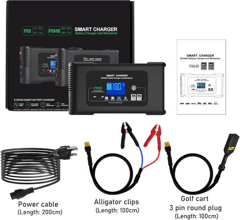 Battery Charger, 48V-13Amp and 36V-18Amp Golf Cart Charger, Smart Car Battery Charger with LCD Display, Lithium,Lifepo4 Lead-Acid AGM/Gel/SLA Trickle Charger for EZGO RXV & TXT,3-Pin (Triangle) in Kuwait