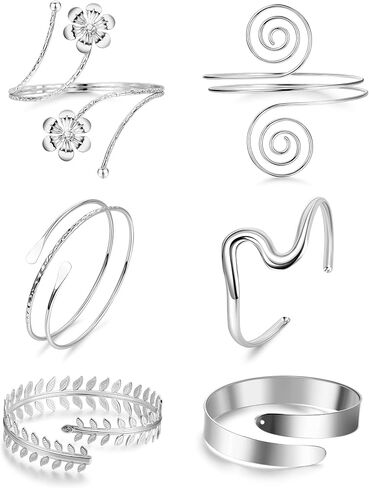 6Pcs Arm Cuff for Women Upper Arm Band Cuff Bracelet Gold Silver Coil Bangle Armlet Adjustable Flower Armband Set in Saudi Arabia