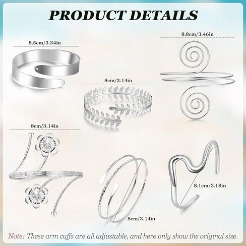 6Pcs Arm Cuff for Women Upper Arm Band Cuff Bracelet Gold Silver Coil Bangle Armlet Adjustable Flower Armband Set in Saudi Arabia