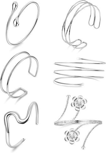 6Pcs Arm Cuff for Women Upper Arm Band Cuff Bracelet Gold Silver Coil Bangle Armlet Adjustable Flower Armband Set in Saudi Arabia