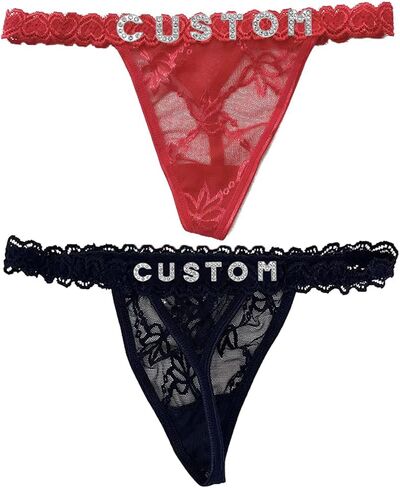 2-Pack Personalized Thongs with Names, Custom Lace Underwear Panties with Rhinestone Shiny Letter Name for Women & Girlfriend in Saudi Arabia