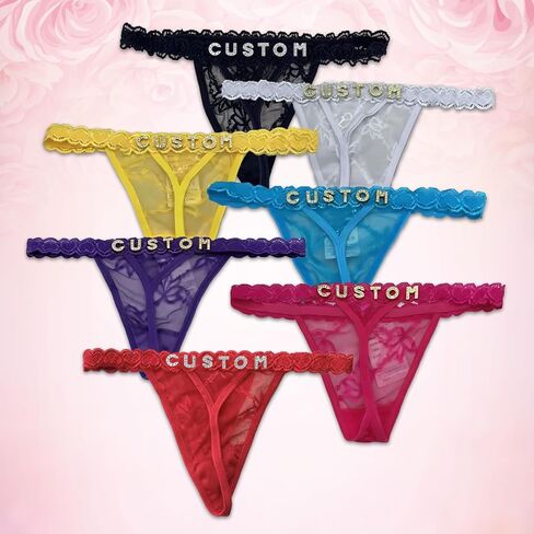 2-Pack Personalized Thongs with Names, Custom Lace Underwear Panties with Rhinestone Shiny Letter Name for Women & Girlfriend in Saudi Arabia