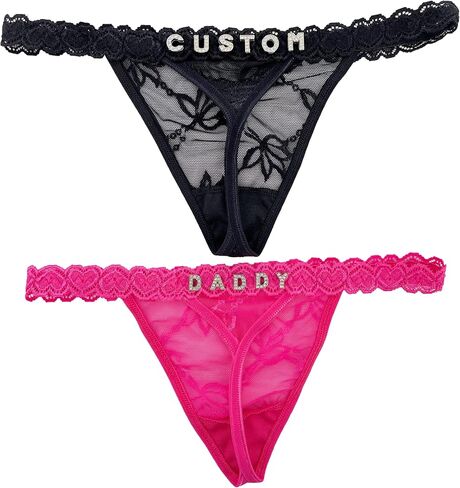 2-Pack Personalized Panties With Name 'Daddy' - Rhinestone Name Thong Custom Thong for Her - Valentines Day in Saudi Arabia