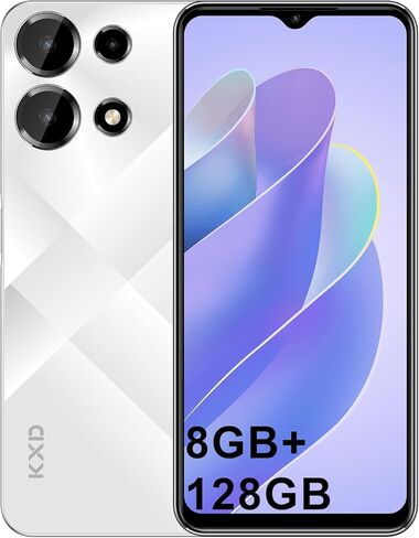KXD A07 Unlock Cell Phone, Android 12 Unlocked Phone, 4500mAh 10W Fast Smartphones, 13MP+8MP, 6.52Inch HD+, 8GB + 128GB/SD 256GB Mobile Phone, Fingerprint/Face ID, 4G Dual SIM Phone - White in Saudi Arabia