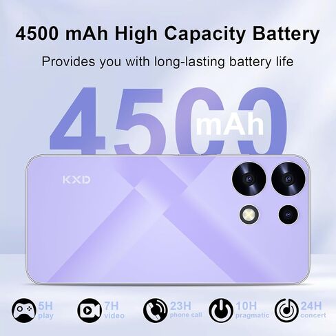 KXD A07 Unlock Cell Phone, Android 12 Unlocked Phone, 4500mAh 10W Fast Smartphones, 13MP+8MP, 6.52Inch HD+, 8GB + 128GB/SD 256GB Mobile Phone, Fingerprint/Face ID, 4G Dual SIM Phone - White in Saudi Arabia