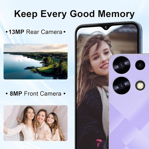 KXD A07 Unlock Cell Phone, Android 12 Unlocked Phone, 4500mAh 10W Fast Smartphones, 13MP+8MP, 6.52Inch HD+, 8GB + 128GB/SD 256GB Mobile Phone, Fingerprint/Face ID, 4G Dual SIM Phone - White in Saudi Arabia