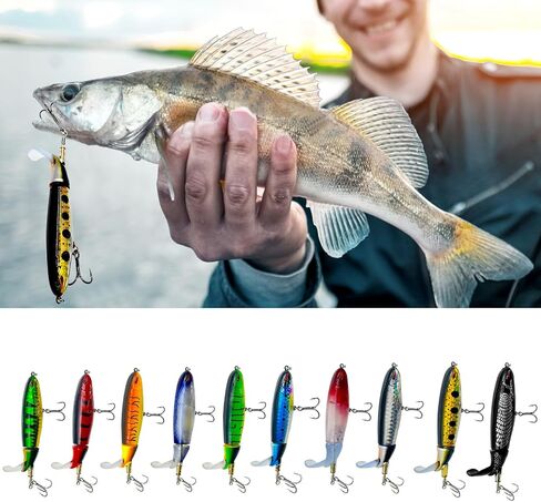 10Pcs Fishing Lures for Bass, Whopper Lures Kit, Top Water Fishing Lures with BKK Hooks, Popper Floating Lure for Bass Catfish Pike in Saudi Arabia