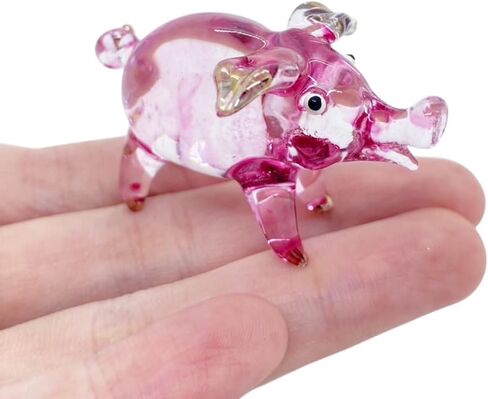 Tiny 1⅝" Long Pink Gold Standing Pig Figurine - Miniature Hand Blown Painted Glass Pigs Piglet Swine Hog Farm Animals Small Crystal Decorative Collectible Figurines Décor Gifts in Saudi Arabia