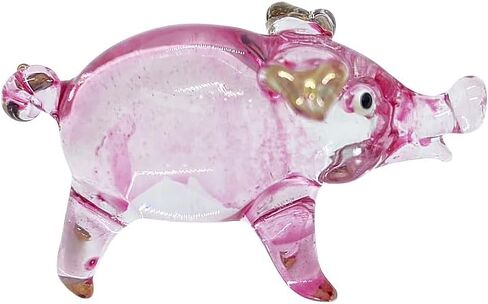 Tiny 1⅝" Long Pink Gold Standing Pig Figurine - Miniature Hand Blown Painted Glass Pigs Piglet Swine Hog Farm Animals Small Crystal Decorative Collectible Figurines Décor Gifts in Saudi Arabia