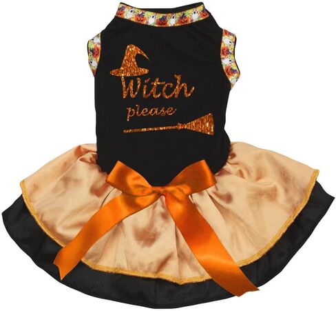 Petitebella Witch Please Puppy Dog Dress (Black/Gold Cobweb, X-Small) in Saudi Arabia