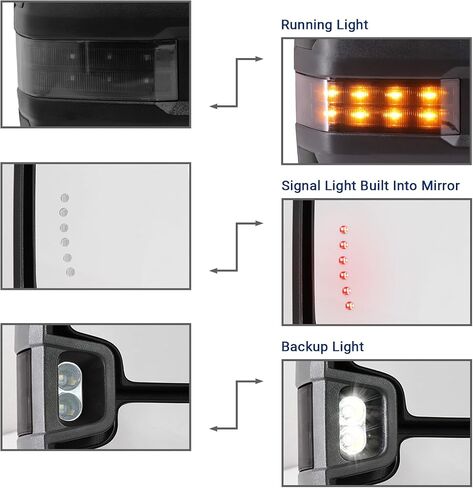 Towing Mirror for Silverado Sierra -Compatible with 2014-2018 Chevy Silverado GMC Sierra With Power Operated Heated Glass Turn Signal Light&Running Light Driver&Passenger Sides in Saudi Arabia