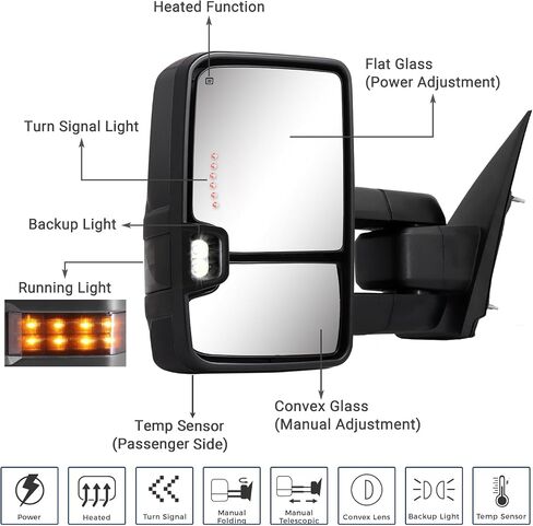 Towing Mirror for Silverado Sierra -Compatible with 2014-2018 Chevy Silverado GMC Sierra With Power Operated Heated Glass Turn Signal Light&Running Light Driver&Passenger Sides in Saudi Arabia