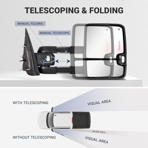 Towing Mirror for Silverado Sierra -Compatible with 2014-2018 Chevy Silverado GMC Sierra With Power Operated Heated Glass Turn Signal Light&Running Light Driver&Passenger Sides in Saudi Arabia