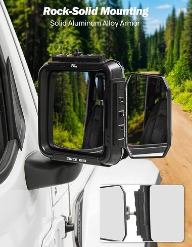 JOYTUTUS Towing Mirrors Extensions Compatible with 2018-2025 Wrangler JL/JLU & Gladiator JT, 360 Degree Rotation Adjustable, Integrated Tactical Rails for Versatile Mounting in Saudi Arabia