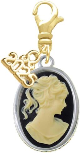 Delight Jewelry Silvertone Small Oval Cameo - Gold-tone Clip on Charm with Mini Year 2025 in Kuwait