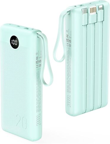 VRURC Portable Charger 20000mAh, Built-in Cable Fast Charging Power Bank, PD QC 3.0 USB C Battery Pack LED Display, 4 Output & 2 Input Phone Charger for iPhone，Samsung, Android-Black in Kuwait