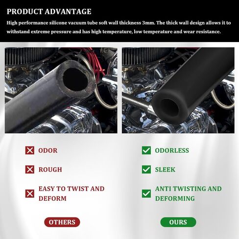 10Ft Silicone Vacuum Tubing Hose, Vacuum Lines Automotive, Universal High Performance Automotive Vacuum Tubing Hose line, Car Accessories 1/4" Inner Diameter Hose for Vehicle Radiator (Black) in Saudi Arabia