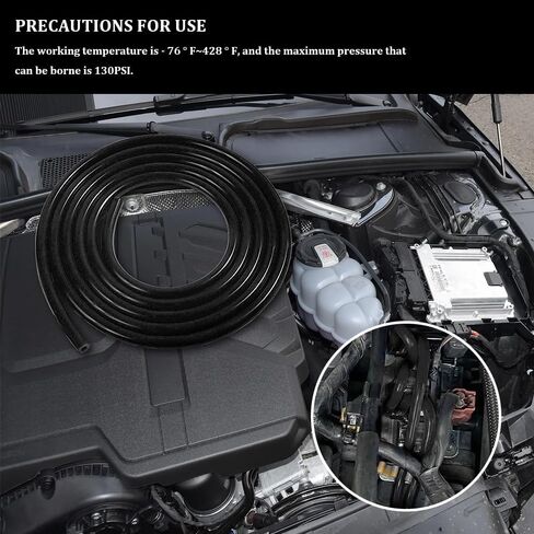 10Ft Silicone Vacuum Tubing Hose, Vacuum Lines Automotive, Universal High Performance Automotive Vacuum Tubing Hose line, Car Accessories 1/4" Inner Diameter Hose for Vehicle Radiator (Black) in Saudi Arabia