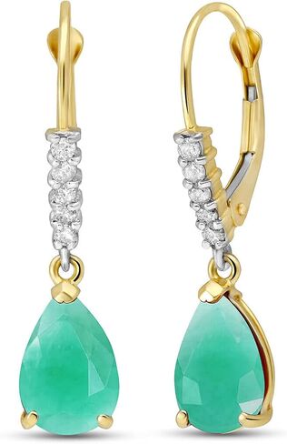 2.0 CTW Emeralds 0.15 CTW Diamonds Galaxy Gold GG 14K Solid Gold Leverback أقراط مع الماس الطبيعي والزمرد in Kuwait