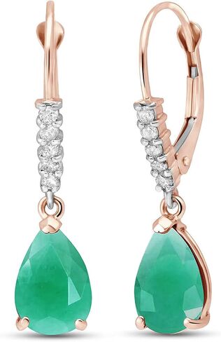 2.0 CTW Emeralds 0.15 CTW Diamonds Galaxy Gold GG 14K Solid Gold Leverback أقراط مع الماس الطبيعي والزمرد in Kuwait