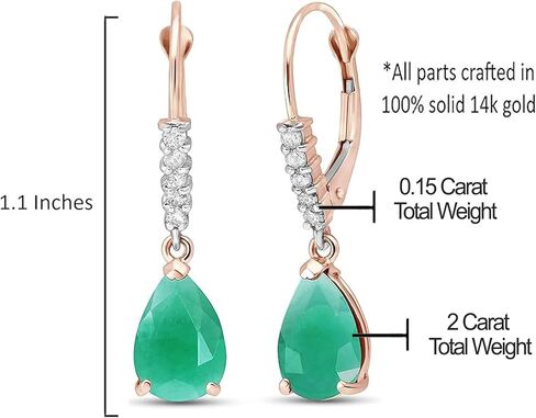 2.0 CTW Emeralds 0.15 CTW Diamonds Galaxy Gold GG 14K Solid Gold Leverback أقراط مع الماس الطبيعي والزمرد in Kuwait
