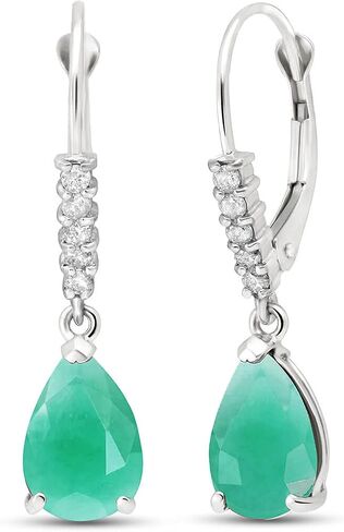2.0 CTW Emeralds 0.15 CTW Diamonds Galaxy Gold GG 14K Solid Gold Leverback أقراط مع الماس الطبيعي والزمرد in Saudi Arabia
