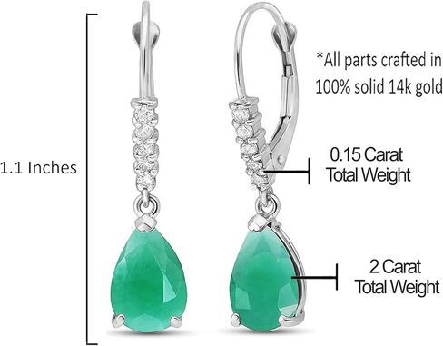 2.0 CTW Emeralds 0.15 CTW Diamonds Galaxy Gold GG 14K Solid Gold Leverback أقراط مع الماس الطبيعي والزمرد in Saudi Arabia