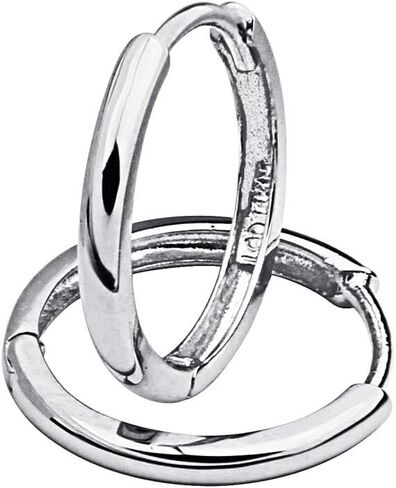 14k White Gold 2mm Thickness Hoop Huggie Earrings - 3 Different Size Available in Saudi Arabia