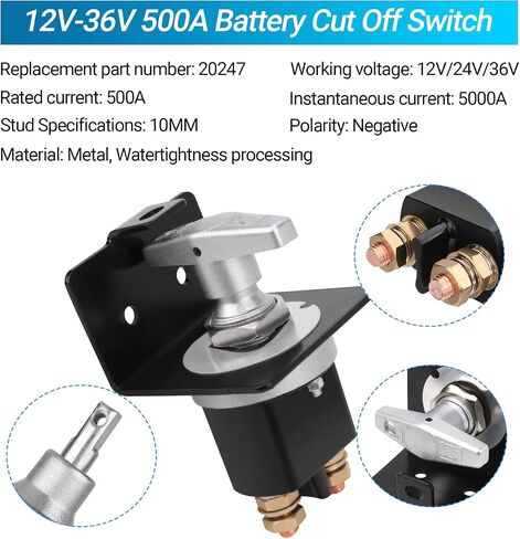 500A High Current 12V-36V Battery Cut Off Switch with Lock-Out Plate, Replace 20247, Waterproof Master Battery Disconnect Switch Fixed Handle Isolator for Car, Truck, RV, Yacht, Boat in Saudi Arabia