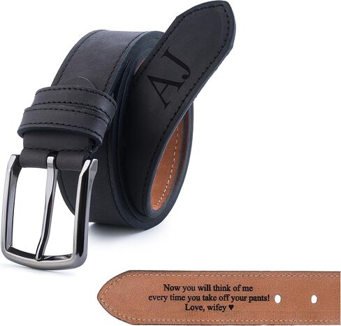 حزام جلدي مخصص للرجال - هدية محفورة مخصصة له - حزام جلدي أعلى من الحبوب للذكرى السنوية ، هدية رجالي فريدة من نوعها in Kuwait