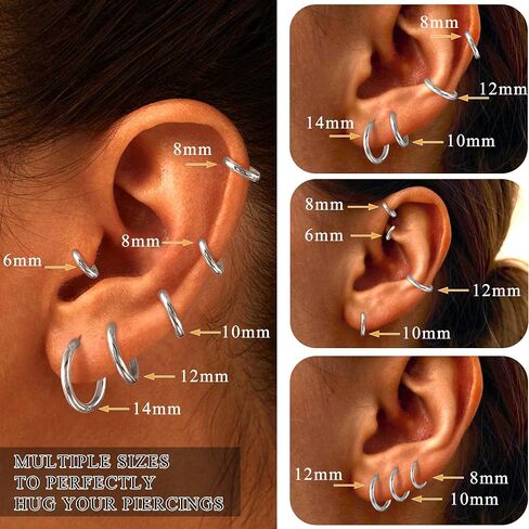 6 Pairs Small Gold Huggie Hoop Earrings Set for Women, 14K Gold Plated Lightweight Minimalist Hypoallergenic Hoops Earrings Pack for Multiple Piercing Cartilage Hoop Earrings Stack Jewelry in Kuwait