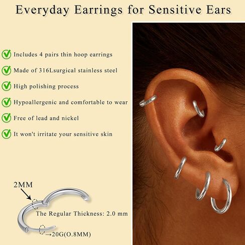 6 Pairs Small Gold Huggie Hoop Earrings Set for Women, 14K Gold Plated Lightweight Minimalist Hypoallergenic Hoops Earrings Pack for Multiple Piercing Cartilage Hoop Earrings Stack Jewelry in Kuwait
