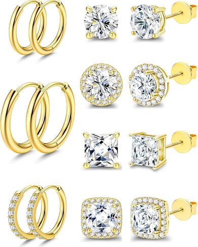 Surgical Steel Stud Earrings for Women Men, S925 Sterling Silver Hypoallergenic Cubic Zirconia Earrings Studs & Hoops Set, Big Brilliant Simulated Diamond CZ Halo Stud Earrings for Sensitive Ears in Saudi Arabia