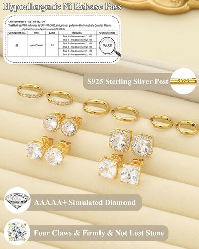 Surgical Steel Stud Earrings for Women Men, S925 Sterling Silver Hypoallergenic Cubic Zirconia Earrings Studs & Hoops Set, Big Brilliant Simulated Diamond CZ Halo Stud Earrings for Sensitive Ears in Saudi Arabia