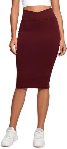 CRZ YOGA Butterluxe ميدي تنورات الرصاص للنساء الخامس الصليب عالية الخصر Bodycon تمتد تنورة العمل غير الرسمية أسود صغير in Saudi Arabia