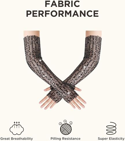 BABEYOND Opera Gloves for Women - Long Fingerless Sequin Sparkling Glitter Gloves Tea Party Stretchy Adult Size Elbow Length in Saudi Arabia