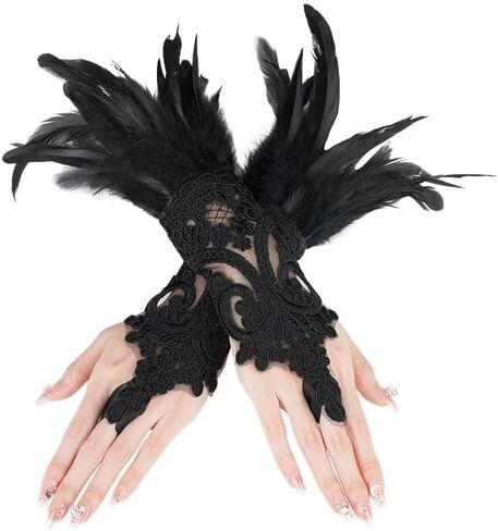 Women's Feather Lace Long Gloves for Halloween Costume Gloves Wrist Cuffs Sleeve Pack of 2 in Kuwait