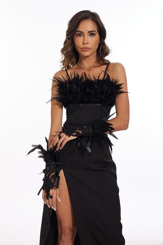 Women's Feather Lace Long Gloves for Halloween Costume Gloves Wrist Cuffs Sleeve Pack of 2 in Kuwait