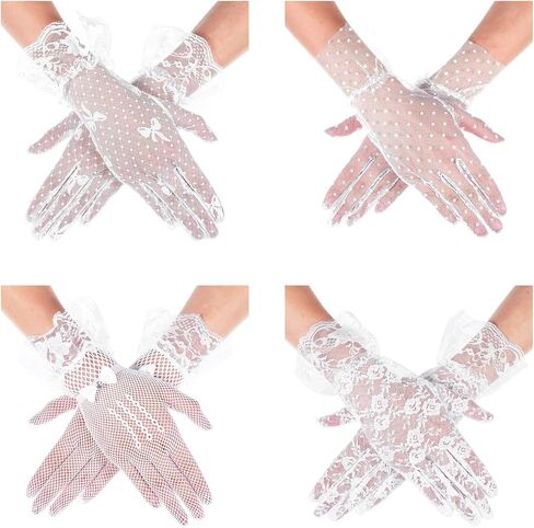 16 Pairs Tea Party Lace Gloves for Women, Cuffbow Elegant Courtesy Mitten Short Vintage Wedding Evening Halloween Christmas Wrist Accessories for Dressy Ladies Dinner Opera Sun Protection in Saudi Arabia