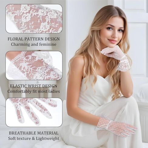 16 Pairs Tea Party Lace Gloves for Women, Cuffbow Elegant Courtesy Mitten Short Vintage Wedding Evening Halloween Christmas Wrist Accessories for Dressy Ladies Dinner Opera Sun Protection in Saudi Arabia