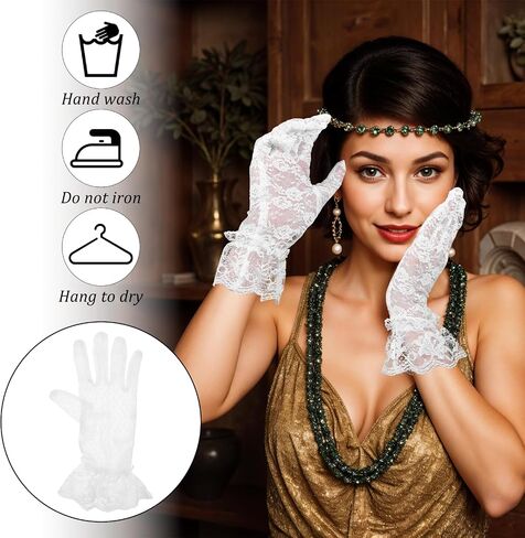 16 Pairs Tea Party Lace Gloves for Women, Cuffbow Elegant Courtesy Mitten Short Vintage Wedding Evening Halloween Christmas Wrist Accessories for Dressy Ladies Dinner Opera Sun Protection in Saudi Arabia